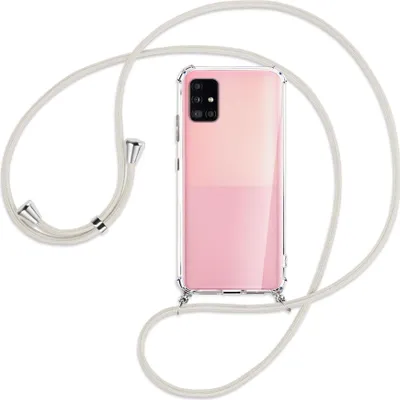 Produktbild von Handykette Backcover-Schutzhülle mit Band (Metall silberfarben) für Samsung Galaxy A51 5G (A516) - broken white