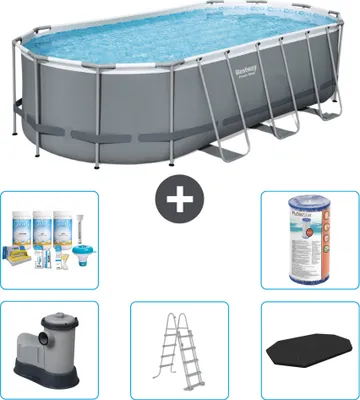 Produktbild von Bestway Oval Power Steel Swimmingpool – 549 x 274 x 122 – Grau – inklusive Pumpe – Leiter – Abdeckung Wartungspaket - Filter