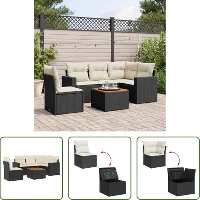 Produktbild von The Living Store 6-tlg. Garten-Sofagarnitur mit Kissen Schwarz Poly Rattan