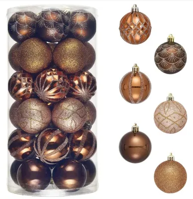 30 unzerbrechliche Christbaumkugeln, 6 cm, Kupfer & Gold