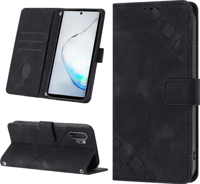 Produktbild von Hülle für Samsung Galaxy Note 10+ Prägung Flip Leder Brieftasche Schutzhülle mit Ständer Schwarz
