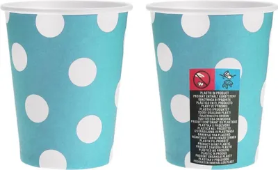 Obrázek produktu pro Papierbecher Hellblau mit Punkten 270ml 6 Stück (Geschirr und Besteck - Party)