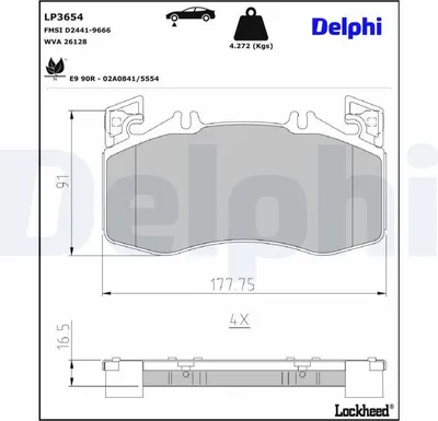 Produktbild von DELPHI Bremsbeläge Satz Vorne Bremsklötze passend für MERCEDES-BENZ A-Klasse (W177) LP3654