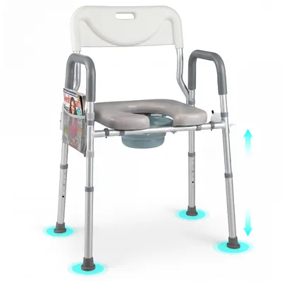 Produktbild von COSTWAY 3 in 1 Toilettenstuhl, 5-fach höhenverstellbar, erhöhter Toilettensitz Duschstuhl mit abnehmbarem Eimer, gepolsterter Sitzfläche & Rückenlehne