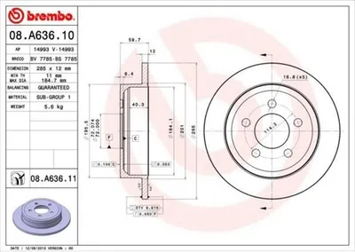 Immagine prodotto di 2x BREMBO 08.A636.11 Disco freno asse posteriore