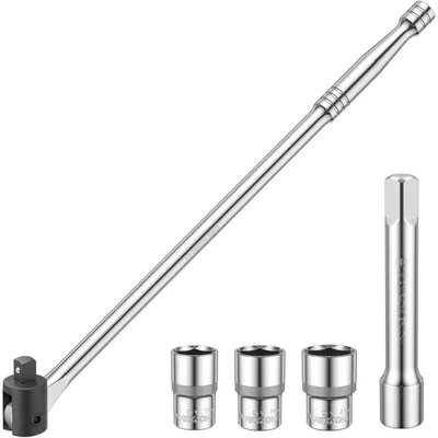 Image de Jeu de clés articulées 1/2", 450 mm, avec rallonge de 125 mm et clés de 17/19/21 mm, en acier CR-V