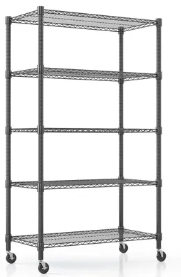 Produktbild von Drahtregal Standregal Rollregal - Mit Rollen - 5 Ebenen - 90 x 45 x 208 cm - Schwarz