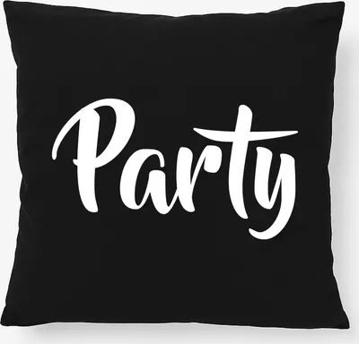 Produktbild von Huuraa Kissen Party Schriftzug 40x40cm mit Füllung Black Baumwolle Dekokissen Geschenkidee