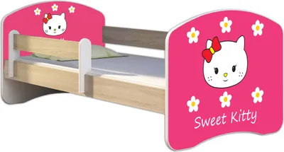 Produktbild von ACMA Jugendbett Kinderbett Junior-Bett Komplett-Set mit Matratze Lattenrost und Rausfallschutz Sonoma 16 Sweet Kitty 2 180x80