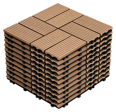Obrázok produktu pre Vigevee terasové dlaždice WPC, 30x30 cm, farba teaku, 11 kusov, 1 m², systém kliknutia, vhodné do záhrady a na balkón