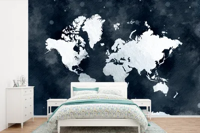 Produktbild von MuchoWow® Fototapete für Wohnzimmer oder Schlafzimmer Wandtapete Vinyl Motivtapete Weltkarte - Blau - Aquarell - 525x350 cm - Das Hintergrundbild