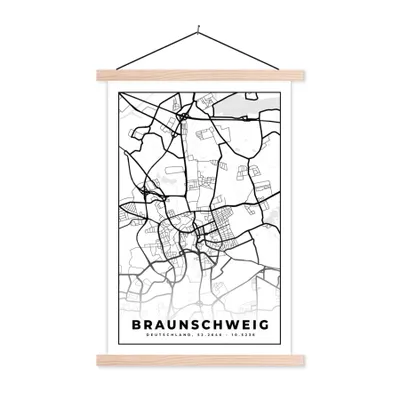 Produktbild von MuchoWow® Textilposter Braunschweig - Karte - Stadtplan 40x60 cm mit holzfarbenen Rahmen - Poster