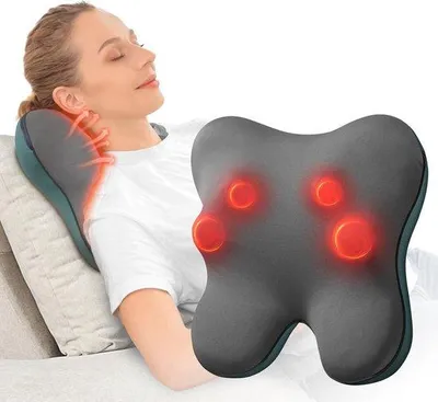 Imagen del producto de Almohada de masaje con calor para aliviar el dolor, diseño ergonómico, ideal para cuello, hombros y espalda