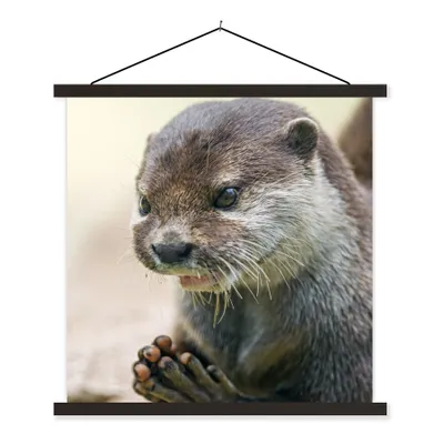 Produktbild von MuchoWow® Textilposter Ein Otter mit zusammengelegten Beinen 90x90 cm mit schwarzem Rahmen - Magnetisches