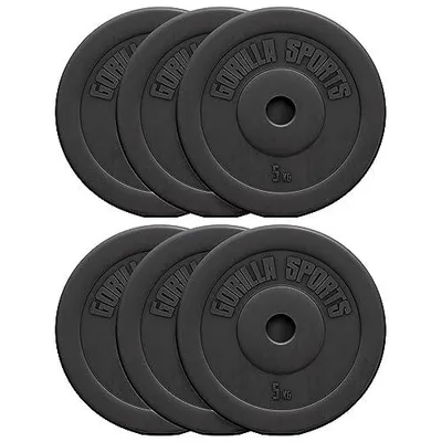 Produktbild von GORILLA SPORTS® Hantelscheiben - 30kg Set, 6x5 kg Gewichte, 30mm Bohrung, aus Kunststoff - Gewichtsscheiben, Hantelscheiben-Set, Hanteln