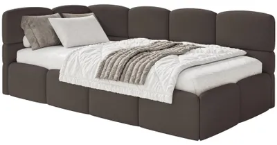 Produktbild von Selsey Cloudy – Jugendbett 120 cm, Bettkasten, Chenille, Kopfteil links, Braun