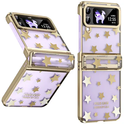 Immagine prodotto di Custodia trasparente per Samsung Galaxy Z Flip 4 5G, custodia galvanizzata con motivo a stella e protezione della cerniera Oro