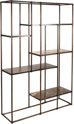 Produktbild von Casa Padrino Luxus Regalschrank Bronzefarben / Braun 140 x 42,3 x H. 200 cm - Metall Schrank mit Emperador Marmor - Wohnzimmerschrank - Bücherschrank - Wohnzimmer Möbel