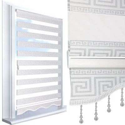 Produktbild von Doppelrollo ohne Bohren Klemmfix Rollos Fensterrollo Medusa Weiß Silber Duorollo Weiss Silber-110 x 200 cm