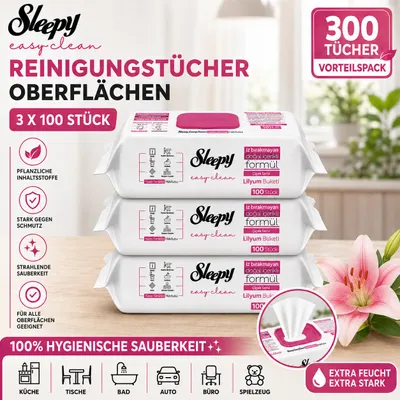 Produktbild von Sleepy Oberflächenreinigungstücher Lilium 3x100, KI-generiertes Bild