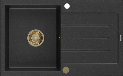 Image de Mexen Bruno Évier en granit 1 cuve avec égouttoir 795 x 495 mm, Métal noir/argent, siphon Gold - 6513791010-73-G