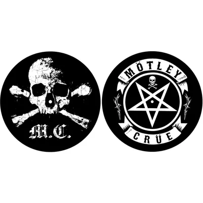 Produktbild von Motley Crue - Podložka pod gramofon, lebka s pentagramem RO5809 (jedna velikost) (černá/bílá)