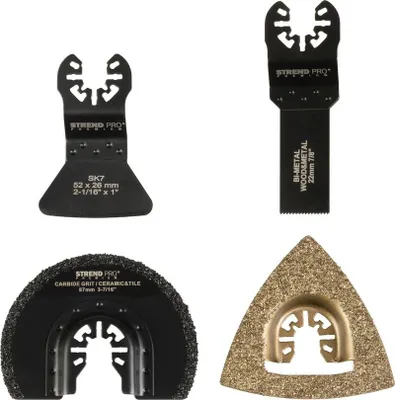 Produktbild von Werkzeugsatz Strend Pro TAS-TW104 Sägeblatt und Halbkreis für Multischleifer, Karbid + Bimetall, 4-teilig