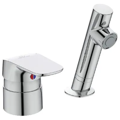 A product shot of two chrome faucets on a white background.