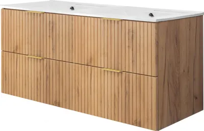 Zdjęcie produktu dla Szafka podumywalkowa, biały matowy, 120 (2 x 60) x 57 x 46 cm, srebrny uchwyt, bez blatu roboczego