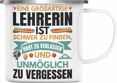 Produktbild von Trendation - Lehrerin Abschiedsgeschenk Emaille Tasse Geschenk zum Abschied Klassenlehrerin Beste Lehrerin Geschenkidee Dankeschön (Silber)