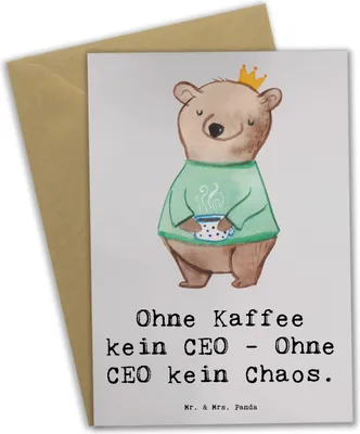 Produktbild von Mr. & Mrs. Panda Glückwunschkarte CEO ohne Chaos - Grau Pastell - Geschenk, Unternehmensführung, Kaffee, Berufe, Beruf, Geschäftsstrategie, Berufsprodukte, Grußkarten