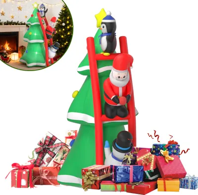 Produktbild von LZQ Aufblasbare Weihnachtsdeko, Deko Weihnachten Outdoor, Weihnachtsbaum, Aufblasbarer Weihnachtsbaum 2,4 m Mit Schneemann, Weihnachtsmann, Pinguin Weiße LED-Lichter Für Außenbereich Hofdekoration