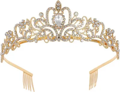 Produktbild von Diadem Gold mit Kamm, Krone Damen, Kristall Tiaras, Tiara Hochzeit für Hochzeiten, Abschlussbälle, Festumzüge, Prinzessinnenpartys, Geburtstagsfeiern Usw