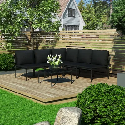 Produktbild von vidaXL 6-tlg. Garten-Lounge-Set mit Auflagen Schwarz PVC