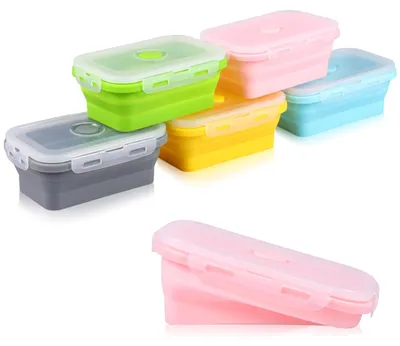 Produktbild von Elzusha – Set aus 5 zusammenklappbaren Lunchboxen aus Silikon mit Deckel
