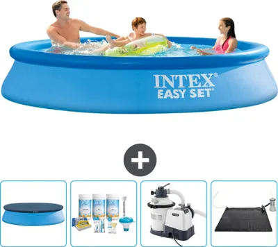 Produktbild von Intex runder aufblasbarer Easy Set-Pool – 305 x 61 cm – Blau – im Lieferumfang enthalten Abdeckung - Wartungspaket - Filterpumpe für Schwimmbad - Solarmatte