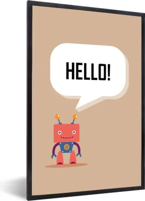 Produktbild von MuchoWow® MuchoWow® Gerahmtes Poster Sprichwörter - Zitate - Hallo! - Roboter - Zahnrad - Kinder 40x60 cm - Poster mit zchwarzem Bilderrahmen - Papierdruck - Wandbilder