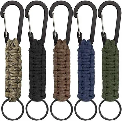 Obrázek produktu pro Visací zámky z paracordu s karabinou – balení po 5 kusech – pro outdoorové aktivity – unisex – 5 kusů v balení