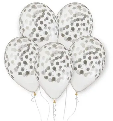 Image de Ballons Premium à l'hélium avec confettis argentés, 33 cm, lot de 5 - Godan