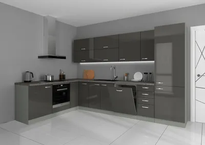 Produktbild von Küche Bianca Ecke II 210x330 cm Küchenzeile in Hochglanz Grau Küchenblock Grey