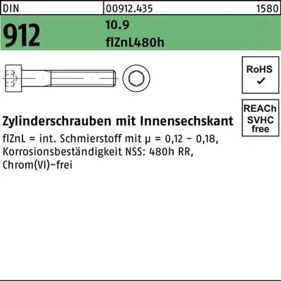 Produktbild von Zylinderschraube DIN 912 m.Innensechskant M 16 x 60 10.9 flZnL/nc/x/x/480h/C