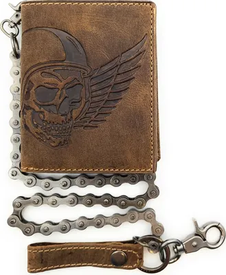 Produktbild von Jockey Club Biker Leder Geldbörse massive Fahrrad-Kette Portemonnaie Totenkopf mit RFID Schutz "Wing of Hell"
