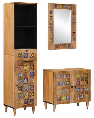 Image de Ensemble de mobilier de salle de bain avec tiroir 3 pcs Naturel