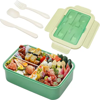 Obrázek produktu pro Dětský obědový box se 3 přihrádkami, Bento Box pro dospělé 1400 ml, vhodný do mikrovlnné trouby a myčky nádobí (modrý)