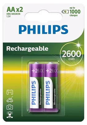 Produktbild von Philips Rechargeables Akku R6B2A260/10, Wiederaufladbarer Akku, Nickel-Metallhydrid (NiMH), 1,2 V, 2600 mAh, 2 Jahr(e), 78 g
