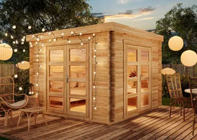 Produktbild von Alpholz Gartenhaus Paloma Beach aus Holz 298x298cm in Anthrazitgrau mit 28 mm Wandstärke inkl. Fußboden