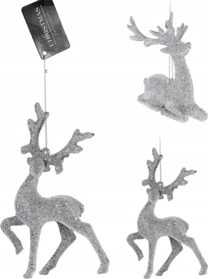 Imagen del producto de Adorno navideño para árbol en forma de ciervo, decoración navideña, color plateado, 15 cm, 1 unidad.