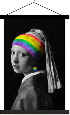 Produktbild von MuchoWow® Textilposter Das Mädchen mit dem Perlenohrring - Vermeer 40x60 cm mit schwarzem Rahmen - Wanddekorationen
