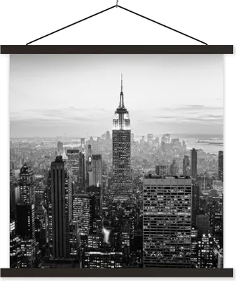 Produktbild von MuchoWow® Textilposter New York City Schwarz-Weiß-Fotodruck 90x90 cm mit schwarzem Rahmen - Magnetisches