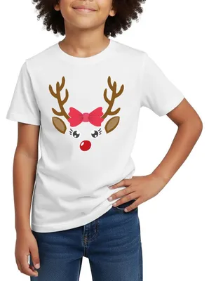 Produktbild von Spreadshirt Reh Gesicht Weihnachten Fasching Kostüm Kinder T-Shirt, 110/116 (5-6 Jahre), Weiß